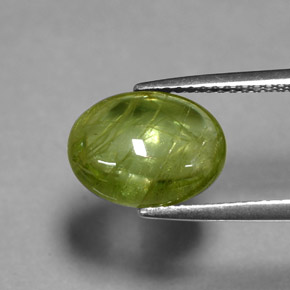 3.57カラットの天然黄色がかった緑スフェーン（11.3×8.6 mm・透明）