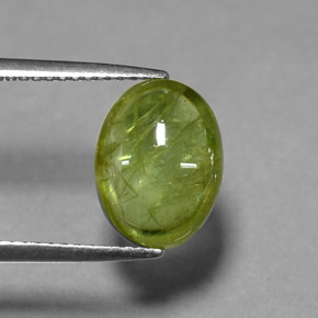 3.57カラットの天然黄色がかった緑スフェーン（11.3×8.6 mm・透明）
