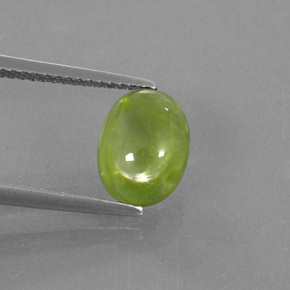 2.93カラットの天然黄色がかった緑スフェーン（10.1×7.4 mm・透明）