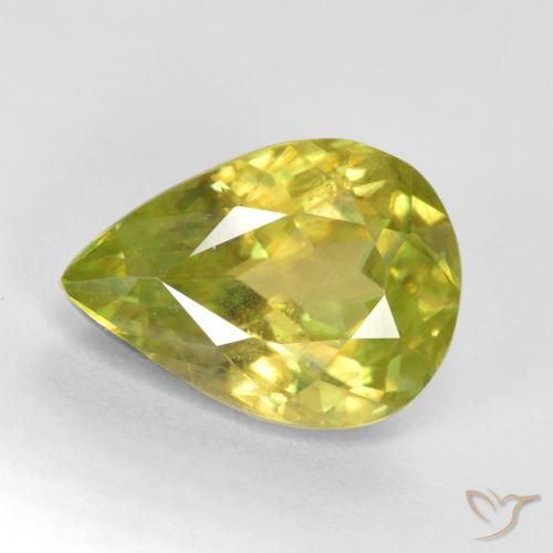1.93ct 天然 ミディアムイエロー スフェーン, 洋梨の形, VS