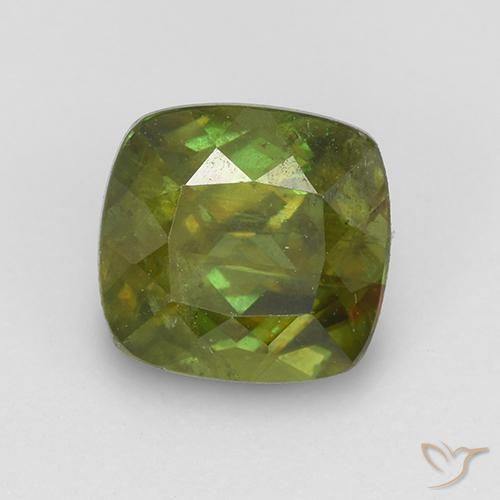 1.11ct 天然 アーシーグリーン スフェーン, クッション, VS-SI