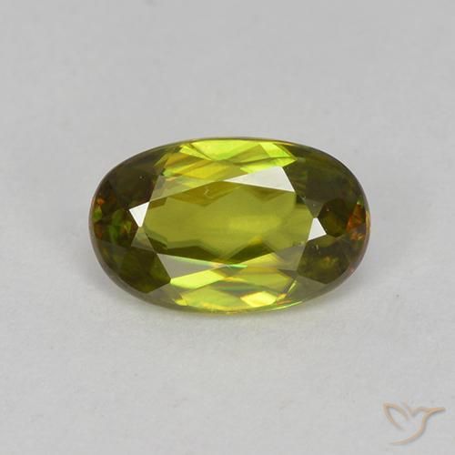 0.74ct 天然 ミディアムダークグリーン スフェーン, 楕円形, VVS-VS