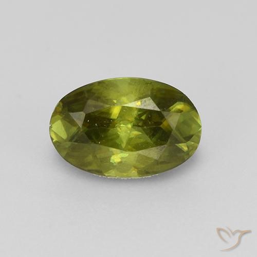 0.57ct 天然 ウォームアーシーグリーン スフェーン, 楕円形, VS