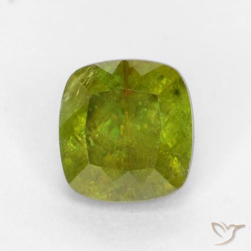 0.68ct 天然 ウォームアーシーグリーン スフェーン, クッション, SI