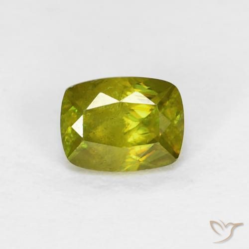 0.54ct 天然 ウォームフォレストグリーン スフェーン, クッション, VS