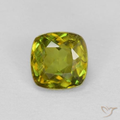 0.48ct 天然 ミディアムグリーン スフェーン, クッション, VVS-VS