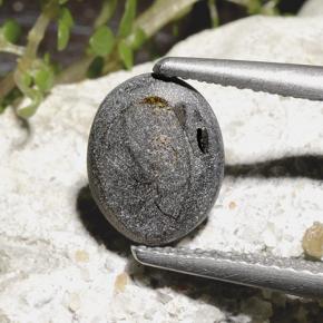 2.78カラットの天然ブラックスターサファイア、オーバルカット、オペーク