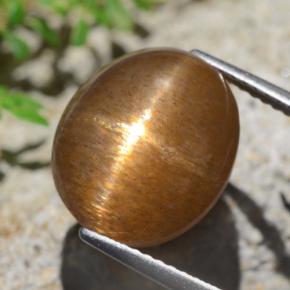 9.02カラットの天然ミディアム薄いブラウンスターサンストーン、オーバルカット、オペーク