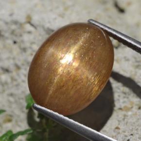 9.58カラットの天然ゴールデンブラウンスターサンストーン、オーバルカット、オペーク