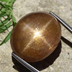 39.02カラットの天然ゴールデンブラウンスターサンストーン、オーバルカット、オペーク