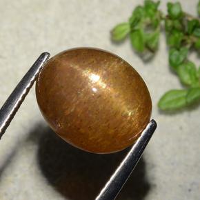 7.51カラットの天然ゴールドブラウンスターサンストーン、オーバルカット、オペーク