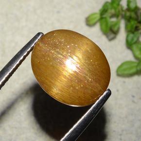 5.86カラットの天然ゴールドブラウンスターサンストーン、オーバルカット、オペーク