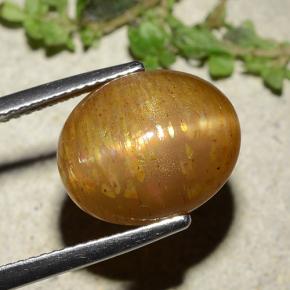 8.25カラットの天然ゴールデンブラウンスターサンストーン（13.5×11 mm・オーバルカット）