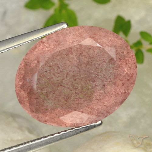 8.69ct 天然 ミディアムピンク ストロベリークォーツ, 楕円形, 半透明