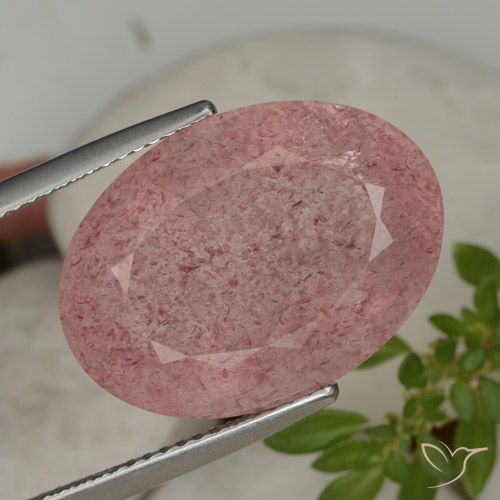 15.28ct 天然 濃いピンク ストロベリークォーツ, 楕円形, 半透明