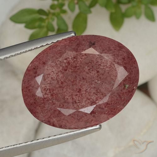 12.44ct 天然 ミディアムレッド ストロベリークォーツ, 楕円形, 半透明