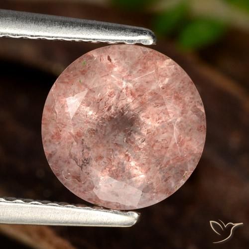 1.92ct 天然 ミディアムダークピンク ストロベリークォーツ, ラウンド, 半透明