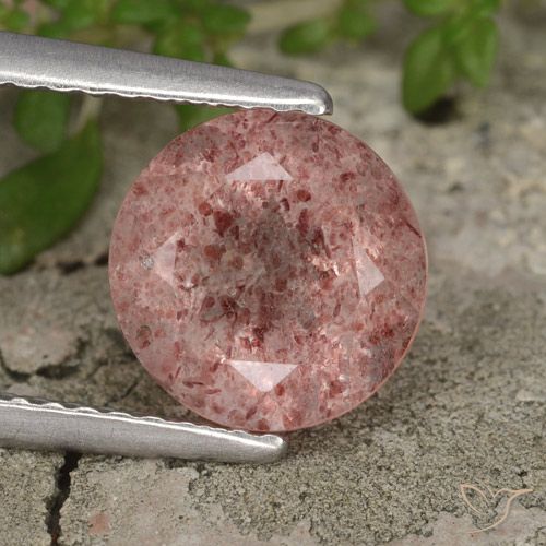 2.04ct 天然 ピンクトーン ストロベリークォーツ, ラウンド, 半透明