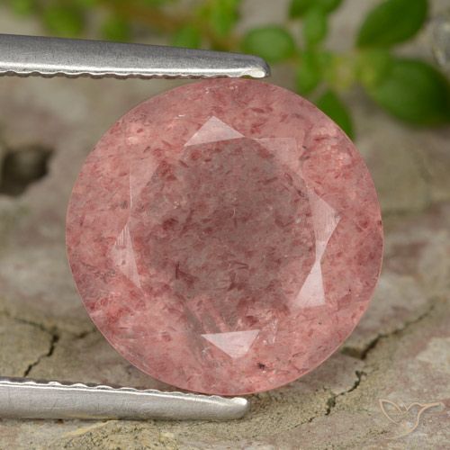 4.68ct 天然 ミディアムピンク ストロベリークォーツ, ラウンド, 半透明