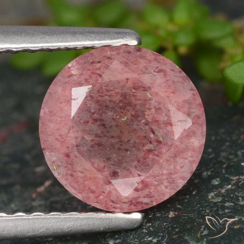 1.65ct 天然 ミディアムダークピンク ストロベリークォーツ, ラウンド, 半透明