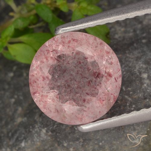 1.61ct 天然 ミディアムピンク ストロベリークォーツ, ラウンド, 半透明