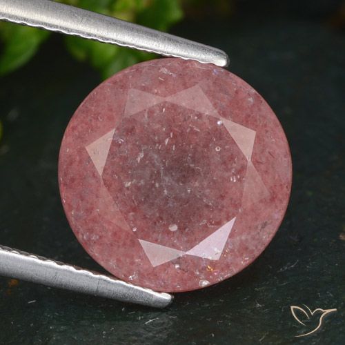4.76ct 天然 ミディアムダークピンク ストロベリークォーツ, ラウンド, 半透明