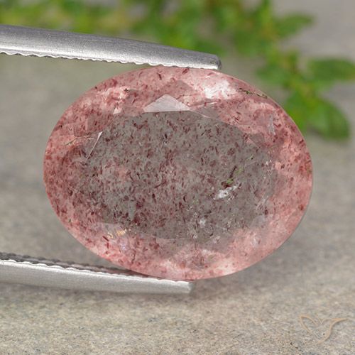 8.27ct 天然 オレンジピンク ストロベリークォーツ, 楕円形, 半透明, Photo A