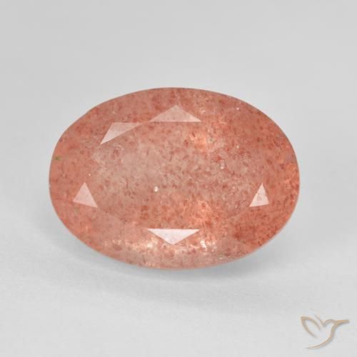 6.41ct 天然 オレンジがかったピンク ストロベリークォーツ, 楕円形, 半透明