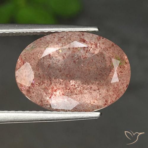 5.56ct 天然 ピーチオレンジ ストロベリークォーツ, 楕円形, 半透明
