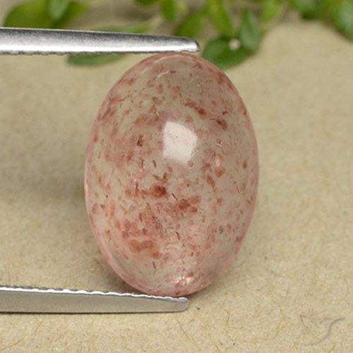 5.39ct 天然 ピーチローズ ストロベリークォーツ, 楕円形, 半透明