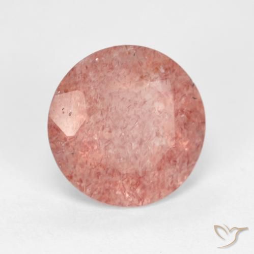 3.45カラットの天然薄い赤みがかったオレンジストロベリークォーツ、ラウンドカット、透明