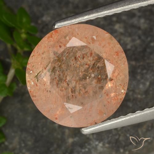 3.36ct 天然 薄いピーチオレンジ サンストーン, ラウンド, 透明
