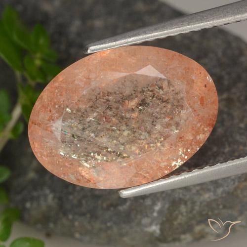 5.54ct 天然 Medium Light-Orange サンストーン, 楕円形, 半透明