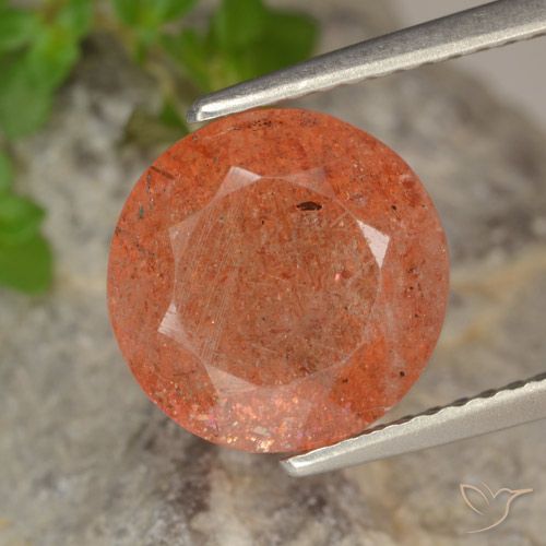 3.81ct 天然 ミディアムオレンジ サンストーン, ラウンド, 半透明