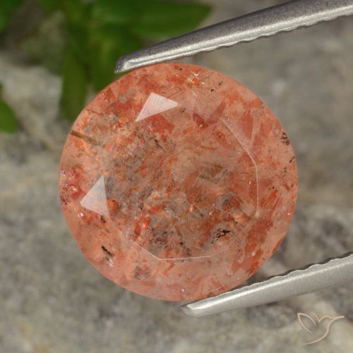 3.73ct 天然 赤みがかったオレンジ サンストーン, ラウンド, 半透明