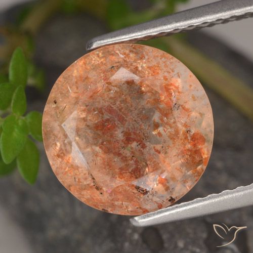 3.72ct 天然 ミディアム薄いオレンジ サンストーン, ラウンド, 半透明