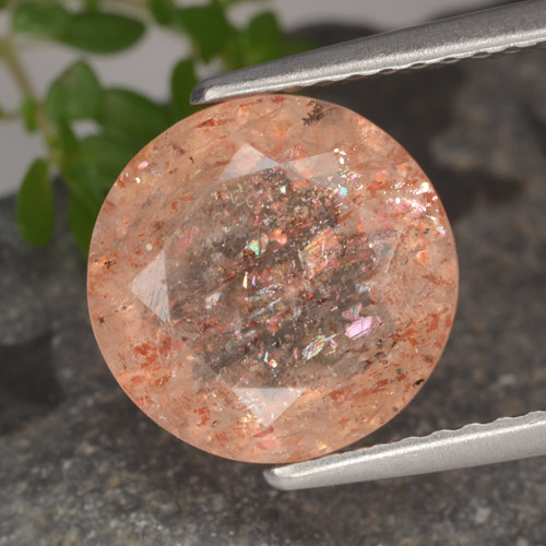 3.06カラットの天然ライトオレンジサンストーン、ラウンドカット、半透明