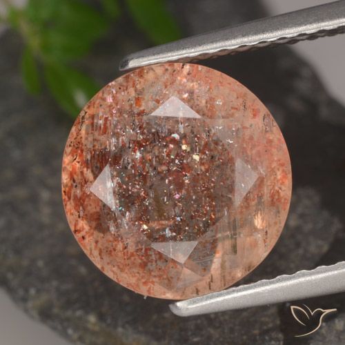 3.97ct 天然 赤みがかったオレンジ サンストーン, ラウンド, 半透明