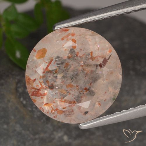 3.38ct 天然 ピーチオレンジ サンストーン, ラウンド, 透明