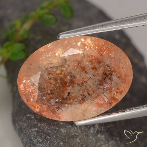 5.31ct 天然 ジンジャーオレンジ サンストーン, 楕円形, 透明