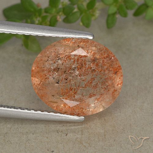 3.90ct 天然 赤みがかったオレンジ サンストーン, 楕円形, 半透明