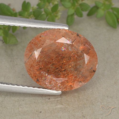 4.32ct 天然 ミディアムオレンジ サンストーン, 楕円形, 半透明