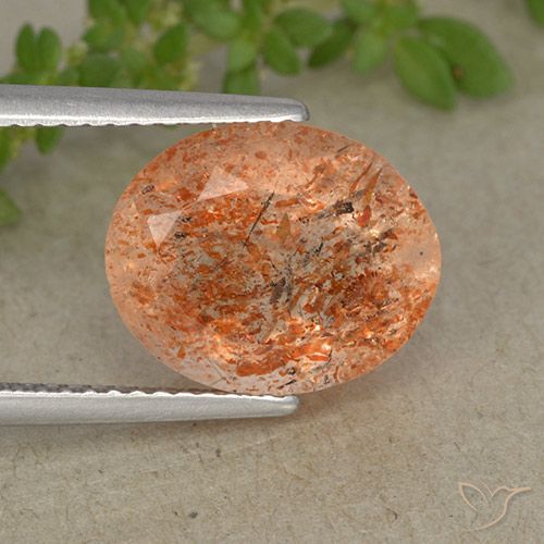 4.37ct 天然 赤みがかったオレンジ サンストーン, 楕円形, 半透明