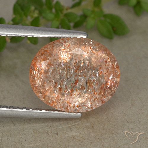 4.37カラットの天然薄いタイガーオレンジサンストーン（12×10 mm・オーバルカット）