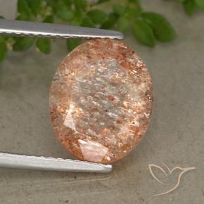 4.37カラットの天然薄いタイガーオレンジサンストーン（12×10 mm・オーバルカット）