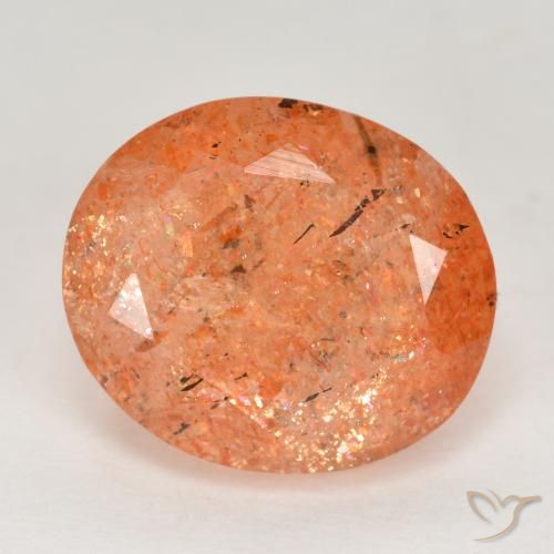 5.10ct 天然 赤みがかったオレンジ サンストーン, 楕円形, 半透明