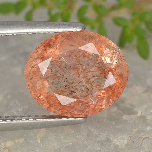 4.73ct 天然 ミディアム薄いオレンジ サンストーン, 楕円形, 半透明