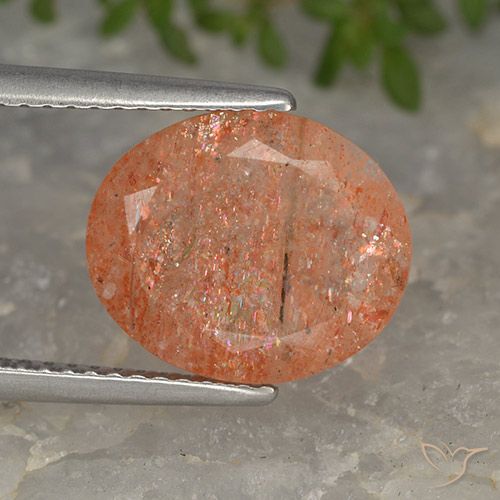 3.97ct 天然 赤みがかったオレンジ サンストーン, 楕円形, 半透明