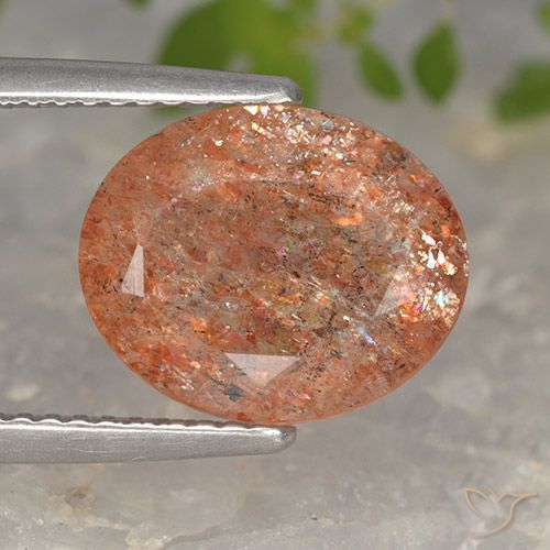 3.81ct 天然 赤みがかったオレンジ サンストーン, 楕円形, 半透明
