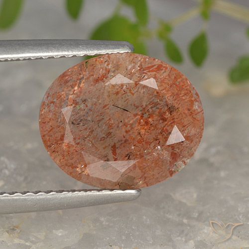 4.15ct 天然 赤みがかったオレンジ サンストーン, 楕円形, 半透明